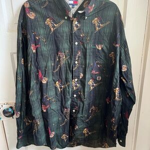 Tommy Hilfiger Dark Green Plaid Ski-Print Button Shirt